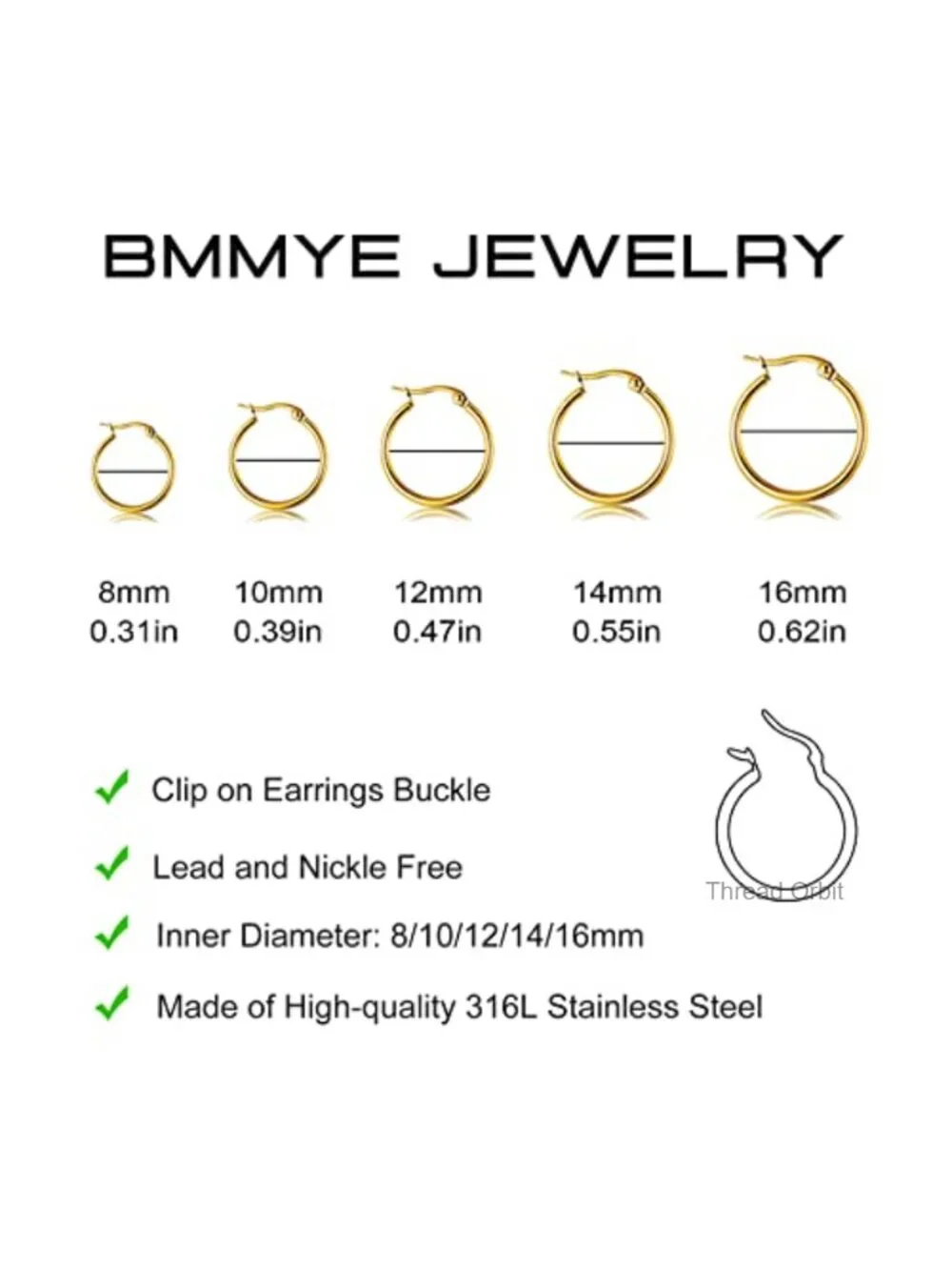 5-10 Pairs Stainless Steel Hoop Earrings Set Hypoallergenic Lightweight Thin